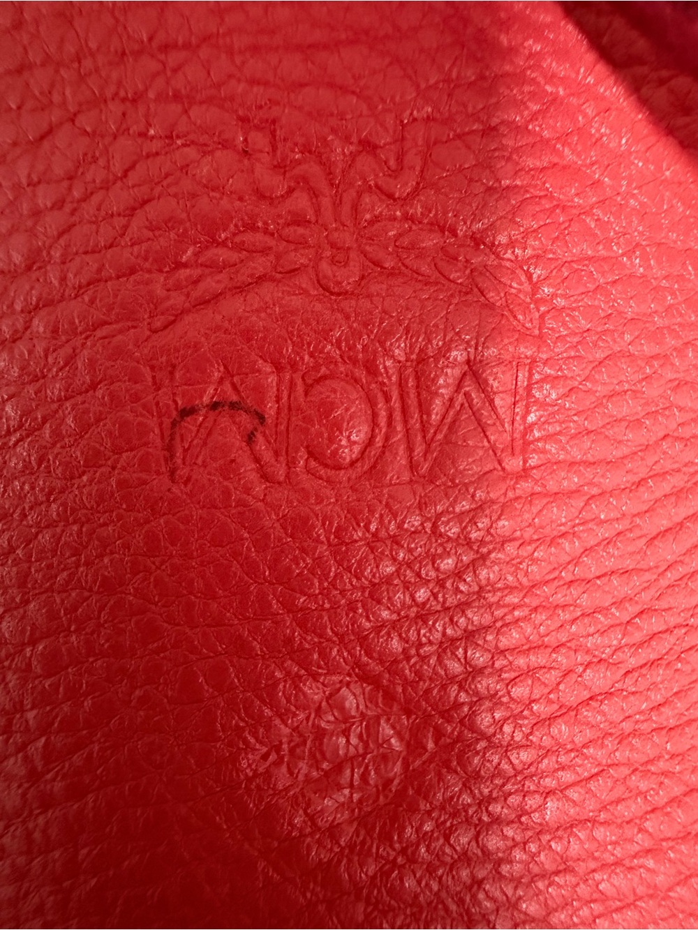 MCM Red Embossed Leather Shoulder Hobo - Picture 7 of 12